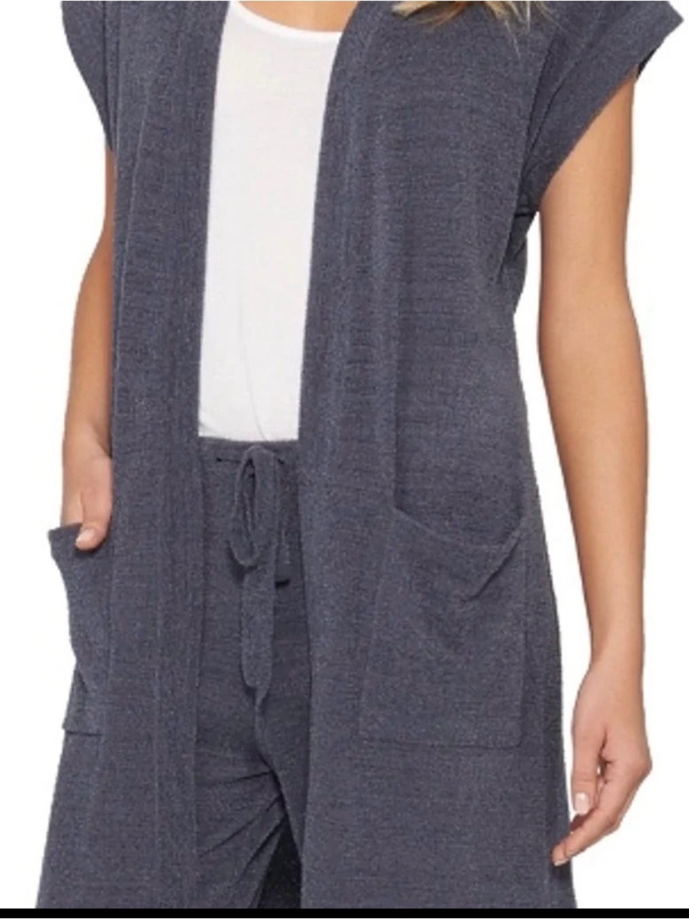 Cozy Sleeveless Long Cardigan - Pacific Blue Size small